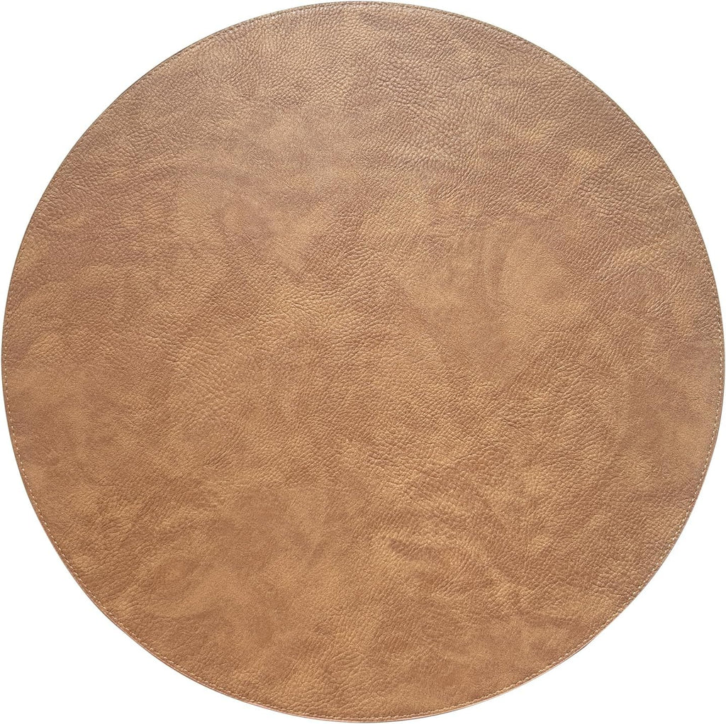 Placemats Set of Round 15" Faux Leather Table Mats for Dining, Heat Resistant & Non-Slip Washable Table Decor