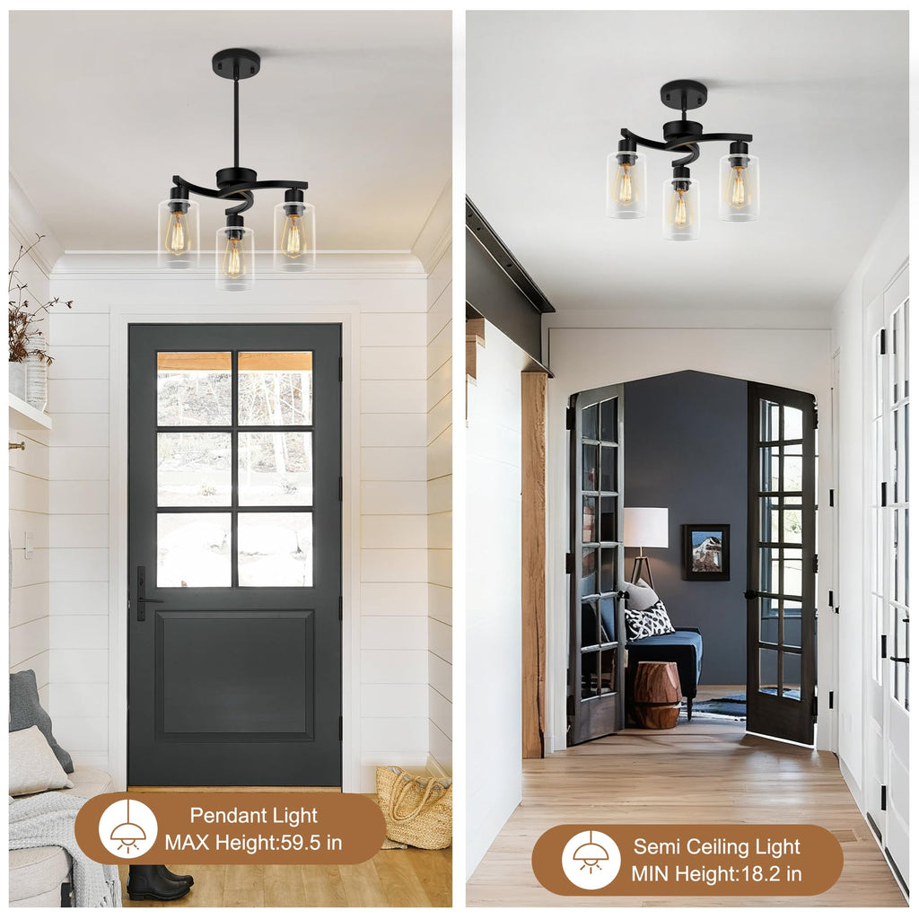3-Light Modern Farmhouse Chandelier Light Fixtures, 16.5" Black Kitchen Island Pendant Lighting, Adjustable Hanging