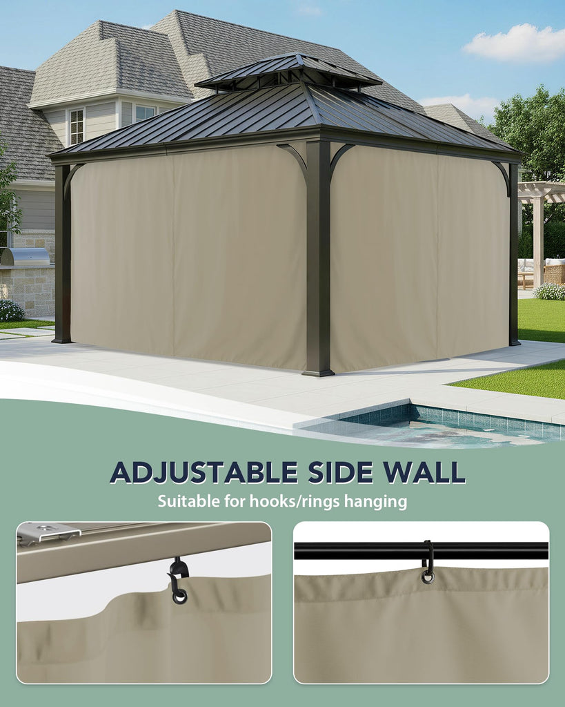 Patio Curtains Outdoor Waterproof with Zipper, 4-Panel, Taupe