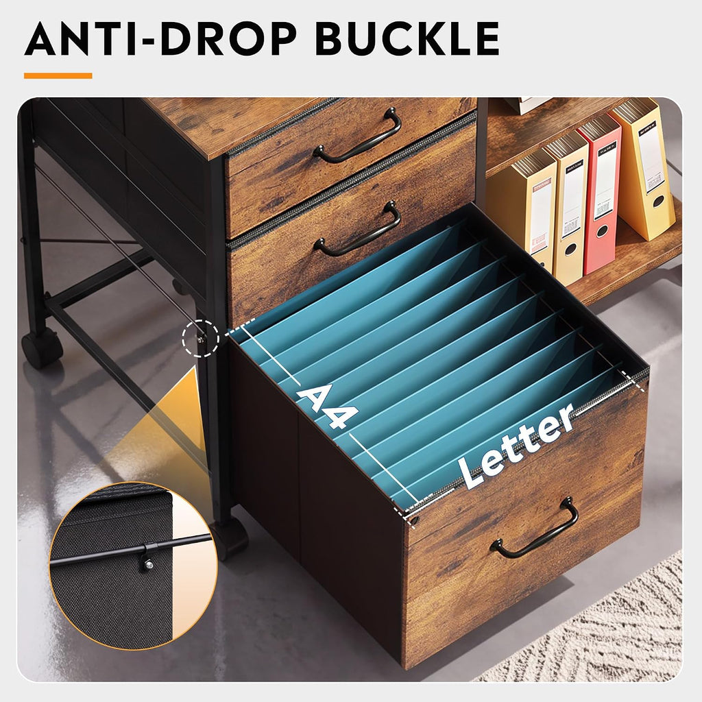 3 Drawer Mobile File Cabinet with Open Storage Shelf | Rolling Printer Stand, Fabric Lateral Filing Cabinet fits A4