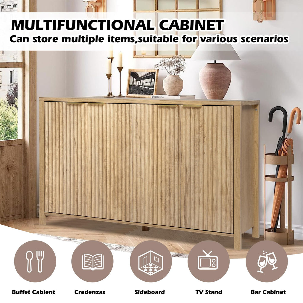 55" Fluted Sideboard Buffet Cabinet with Storage, Kitchen Credenza Cabinets