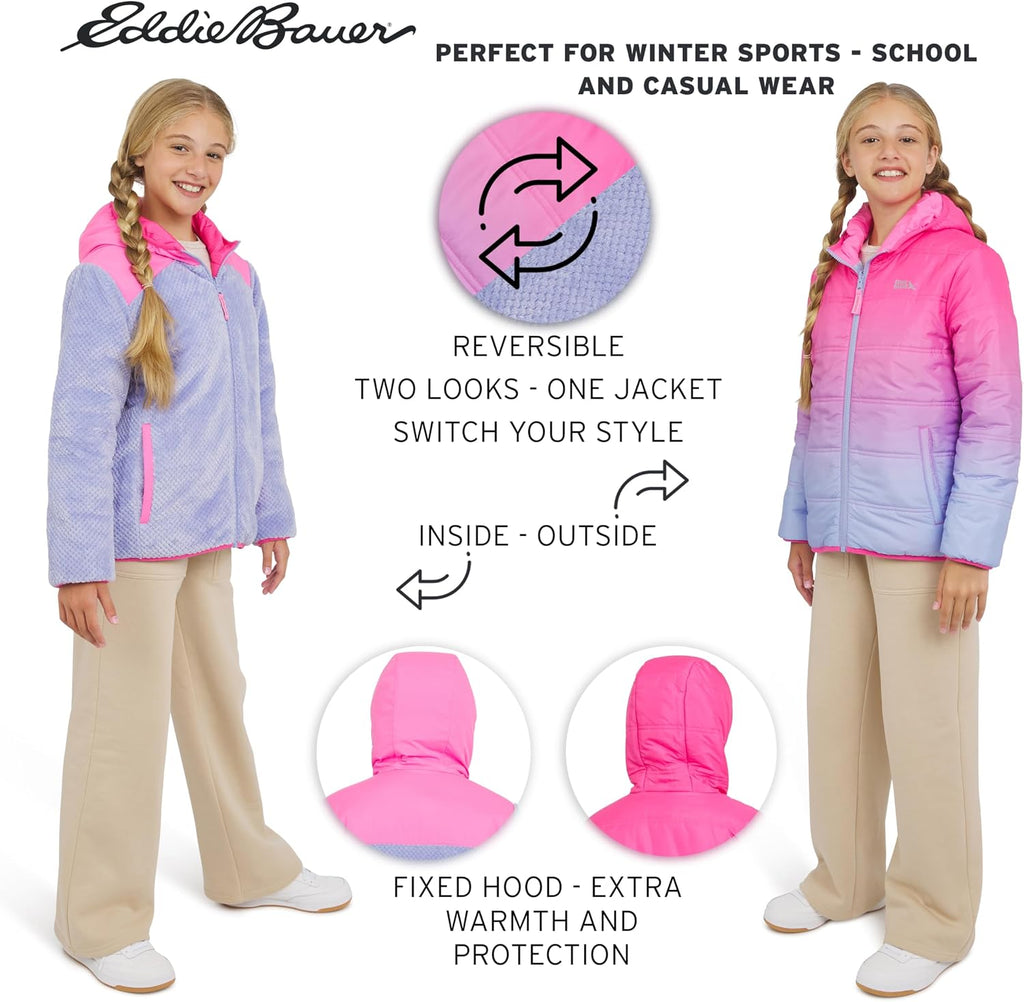 Girls' Deer Harbor Reversible Faux Fur Lined Insulated Puffer Jacket