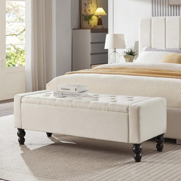 50" W Storage Ottoman Bench with Safety Hinge, Load up to 660 lb Ottoman with Storage, Upholstered Tufted Entryway