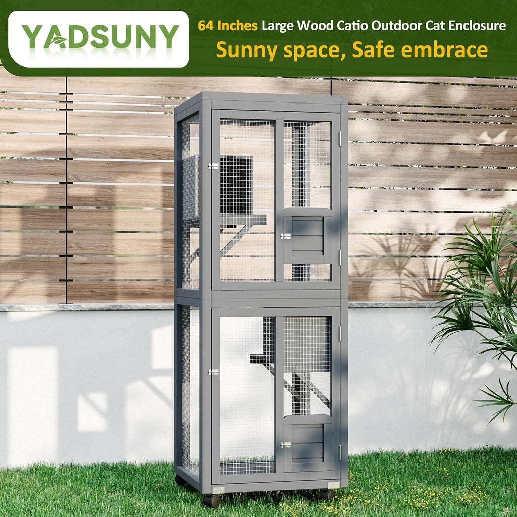 64Inch Catio Outdoor Cat Enclosure, Large Cat House Cat Patio, Grey