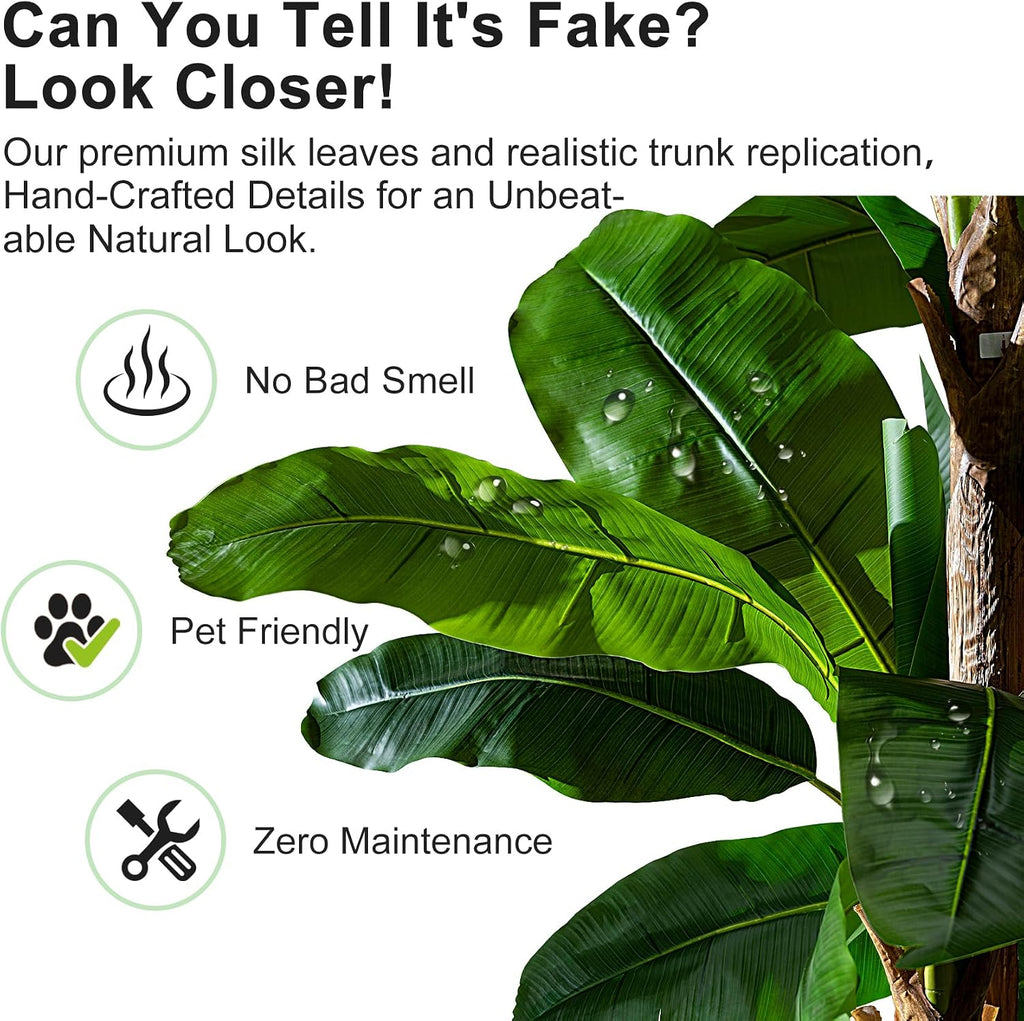 Banana Tree 8.2ft, Faux Tropical Palm Tree Plant with Realistic Leaves, Low Maintenance Indoor Outdoor Decor Porch