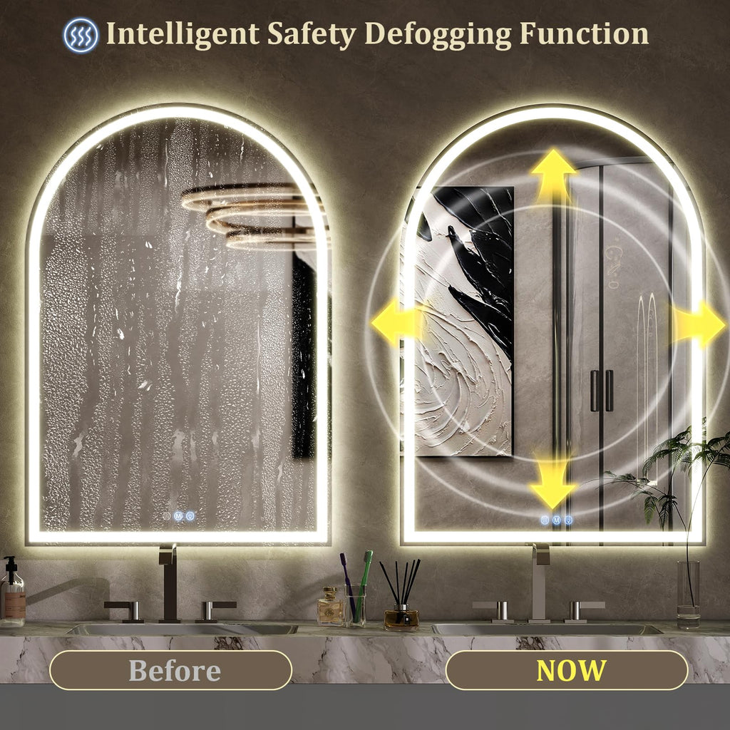 48x30 LED Arch Bathroom Mirror with Lights, Backlit + Front Lit