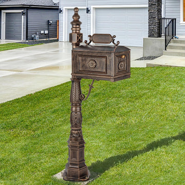 Heavy Duty Mailbox Classic Decorative Cast Aluminum Mail Box Postal Vertical Pedestal (Bronze)
