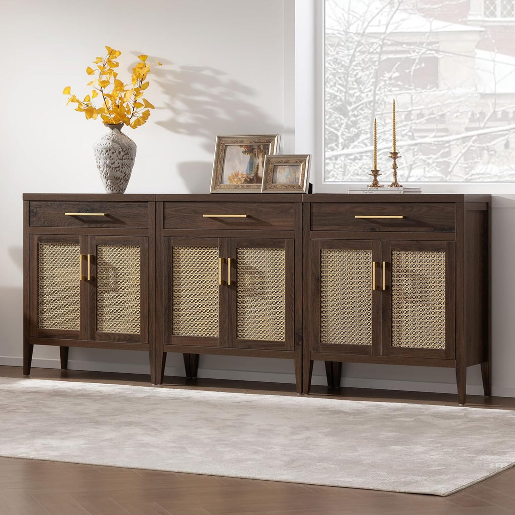 60" Farmhouse Buffet Cabinet with Metal Mesh Doors, Modern Sideboard Credenza with Drawers