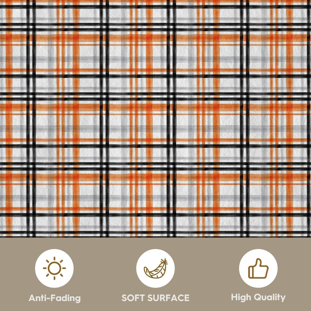 Orange Black Vintage Check Stripes Fall Area Rug