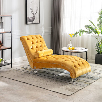 Modern Armless Velvet Chaise Lounge Indoor Chair with Solid Acrylic Legs