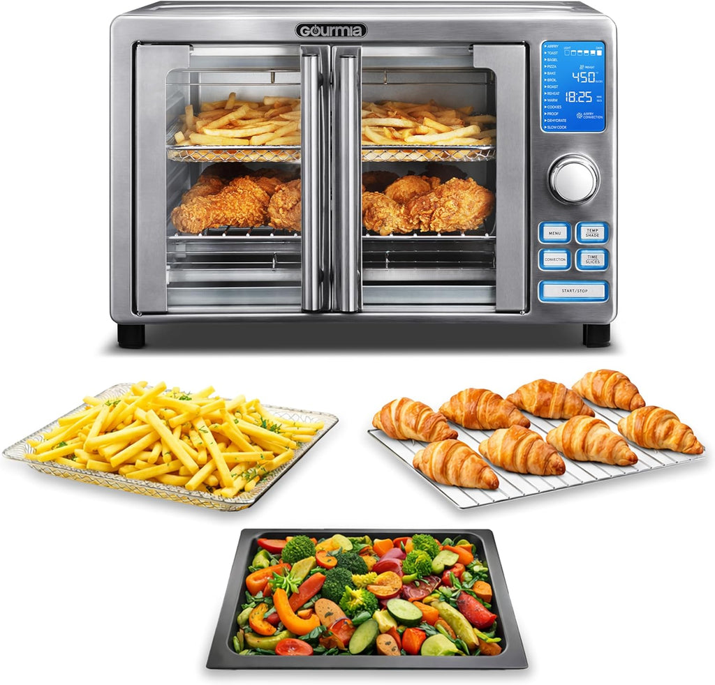 Air Fryer French Door Toaster Oven - 6-Slice Capacity, LED Display with 14 Cooking Presets, Stainles