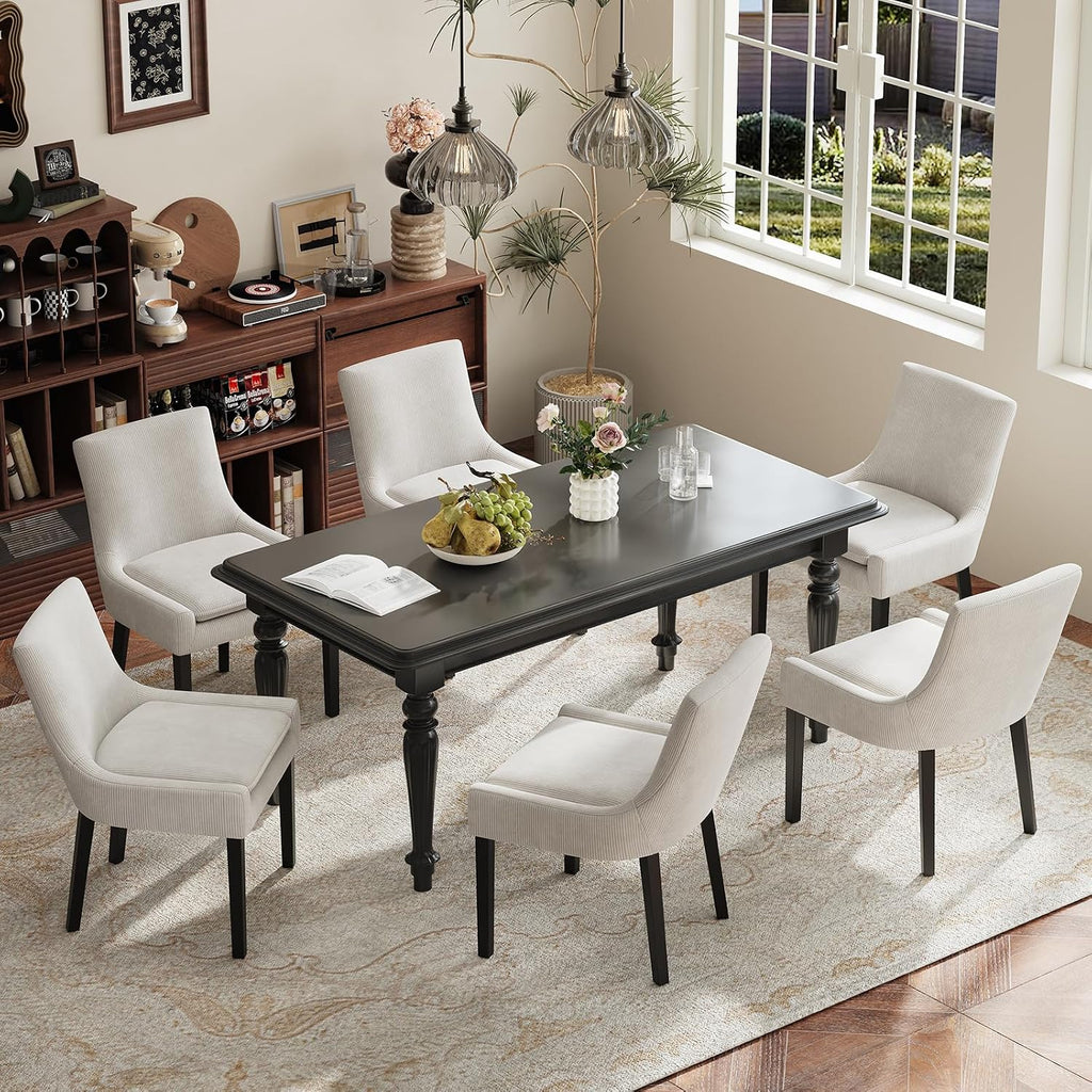 Dining Chairs Set of 4, Upholstered Corduroy Dining Room Chair with Wood Legs, Mid-Back Padded Kitchen Side Chairs