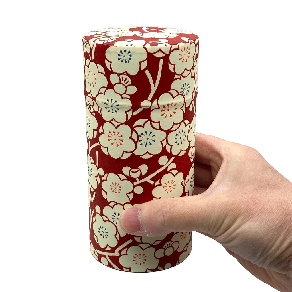 Japanese Tea Canister Tin Plum Romance/Double Lid/Japanese YUZEN Washi Paper Pasted /200g Tea Capacity/Loose Leaf Tea