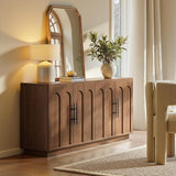 67" Arched Walnut Buffet Cabinet with Storage, Large Credenza with 4 Doors