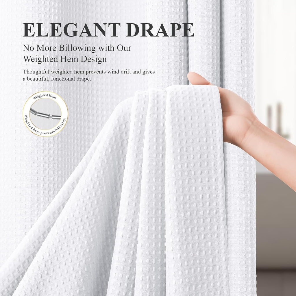 3 in 1 Waffle Shower Curtain Set with PEVA Liner 72Wx72H White | 256GSM Heavy Duty Fabric, Waterproof Clear Liner