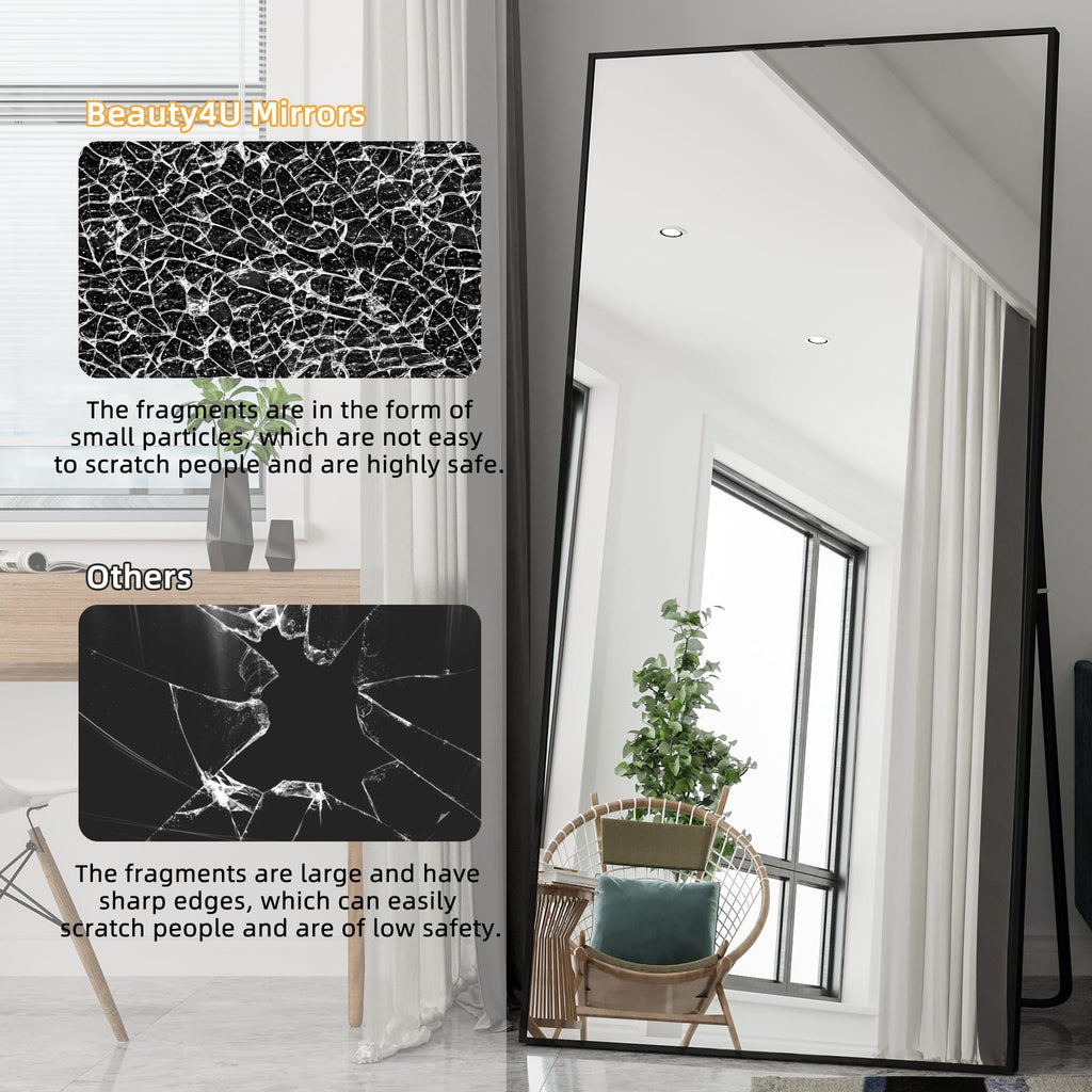 79" x 39" Full Length Mirror with Stand, Black Large Floor Mirror