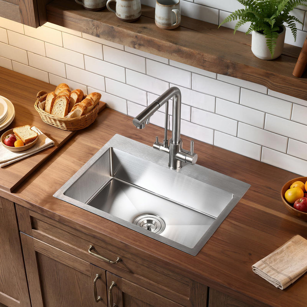 22 x 16 inch Kitchen Sink, Drop-in Tight Radius Brushed Stainless Steel Topmount Kitchen Sink Single Bowl