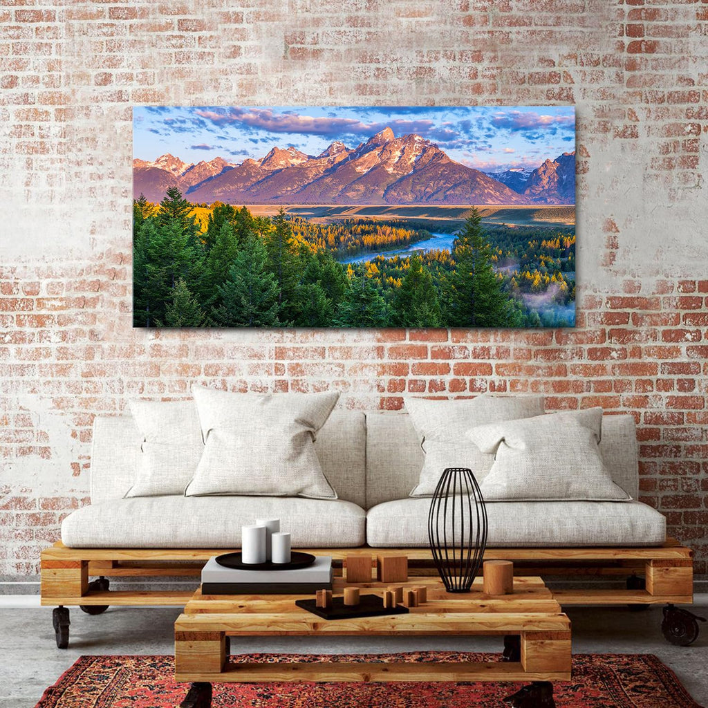 Grand Teton Mountain Wall Art Sunset Nature National Park Posters Oxbow Bend Snake River Landscape Wall Decor Wyoming