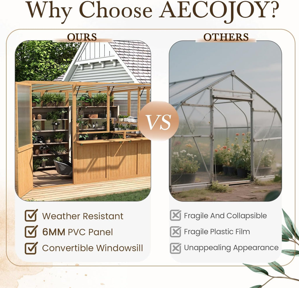 6x10 Ft Wood Greenhouse for Outdoors | Walk-in Lean to GreenHouse, Openable Window & Lockable Door, Reinforced Frame