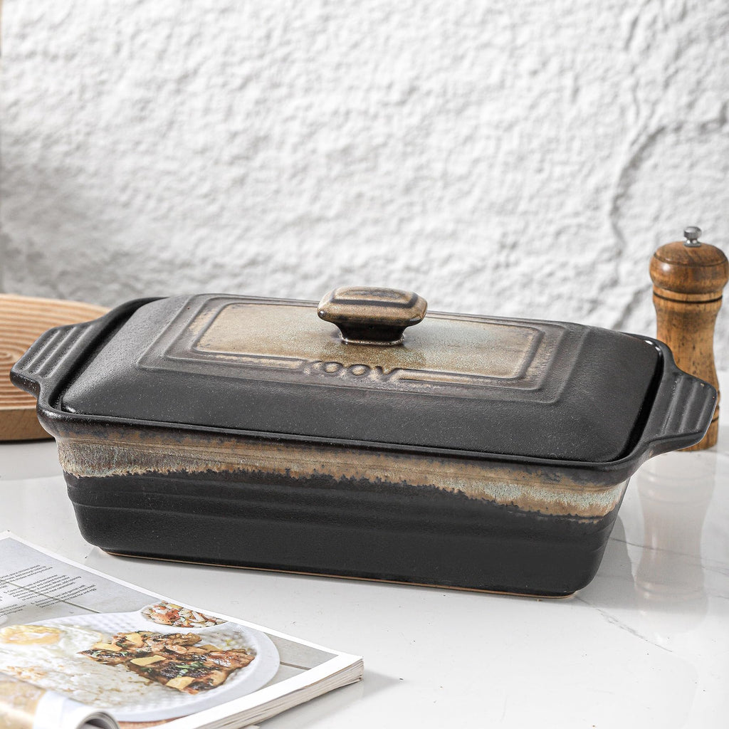 Ceramic Casserole Dish with Lid, Rectangular Baking Dish Set, Lasagna Pans for Cooking, 9 x 13 Inches, Stripe Series
