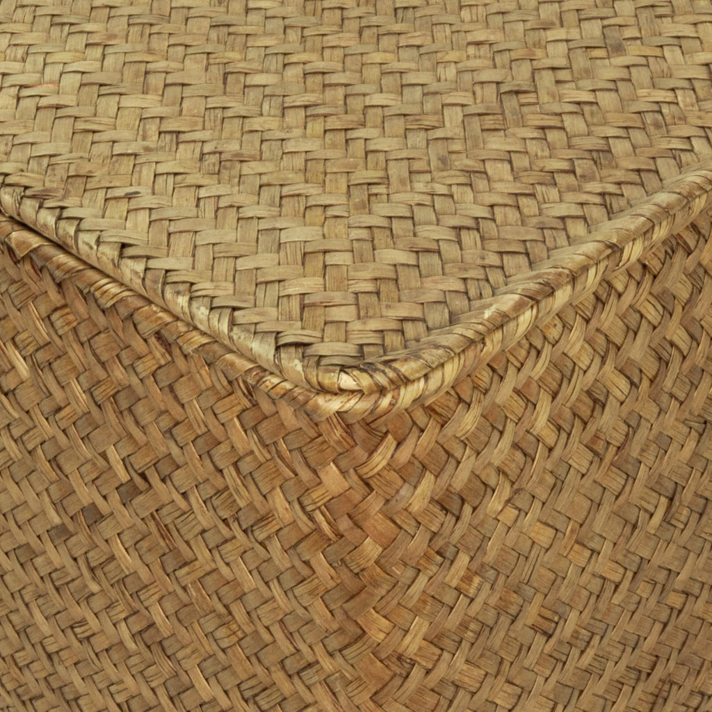 Shelf Storage Baskets with Lid, 2-Pack Wicker Storage Bakset, Woven Seagrass Decorative Boxes Storage Basket, Coffee