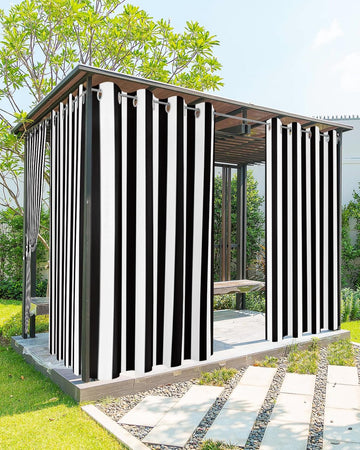 Outdoor Curtains Waterproof Black and White Stripe Indoor/Outdoor Curtain Tiebacks Simple Style Privacy Curtain Sun