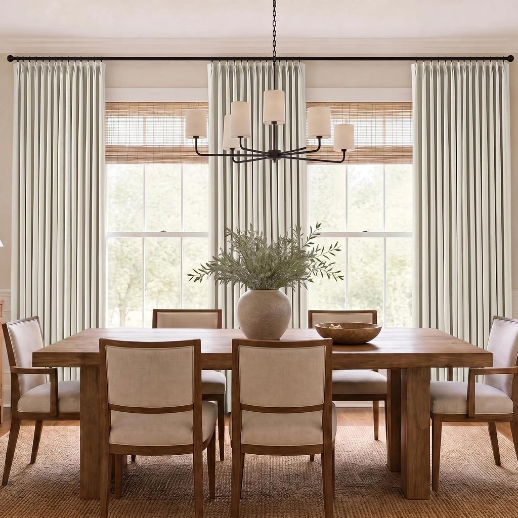 Pinch Pleated Blackout Curtains for Living Room Bedroom,100% Blackout Linen Textured Double Layer Drapes with Rings & Hooks,2 Panels Set,Natural,45" W x 84" L