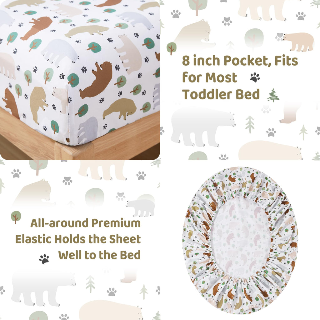 Toddler Bedding Set, Toddler Bed Comforter Sets for Girls, Toddler Bed Set, Forest Bear Printed