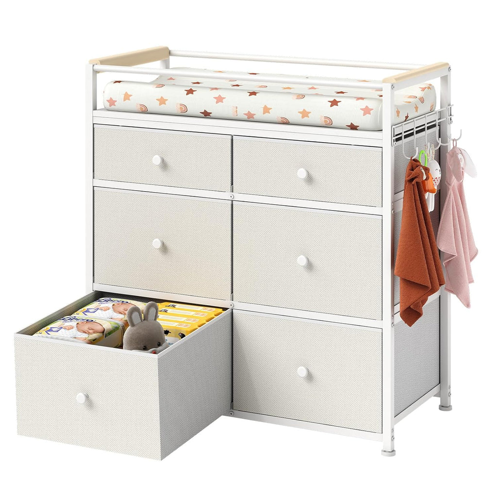 Baby Diaper Changing Table & Station with 6 Drawers Organizer | Heavy Duty Baby Changing Table Organizer Dresser