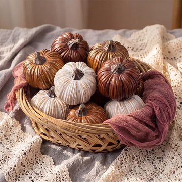 12 Pcs Brown Rustic Fall Pumpkin Decor Resin Pumpkins for Thanksgiving Decorations Farmhouse Decorative Pumpkins