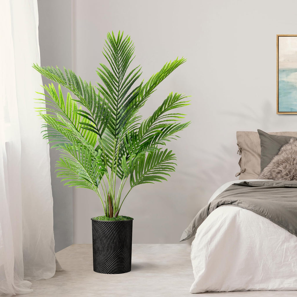 Tree in Geometric Spiral Pattern Planter, Fake Areca Tropical Palm Silk Tree for Indoor and Outdoor Home Decoration