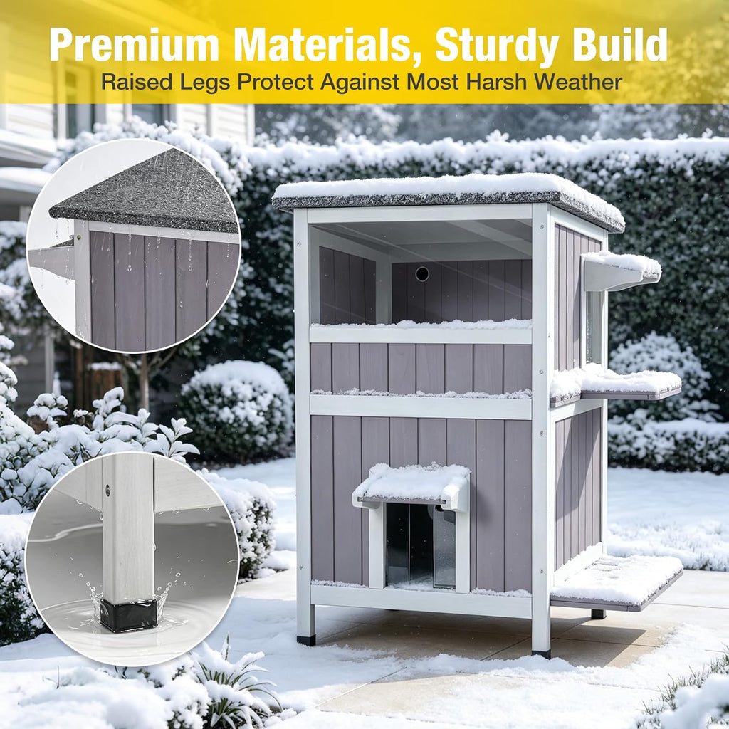 2-Story Cat House for Outside Waterproof Upgraded Grey