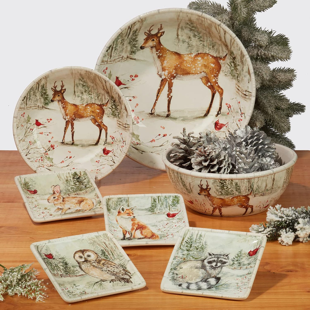 Winter's Walk Ceramic Rectangular Platter - Showcase roasts, appetizers, or desserts on this wintry woodland platter