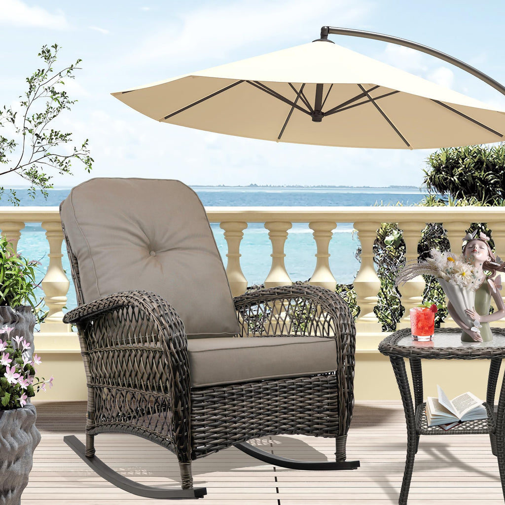 Outdoor Wicker Rocking Chair, All Weather Resin Rattan Wicker Rocking Chairs, for Garden Backyard Lown Porch, 2pc, Brown