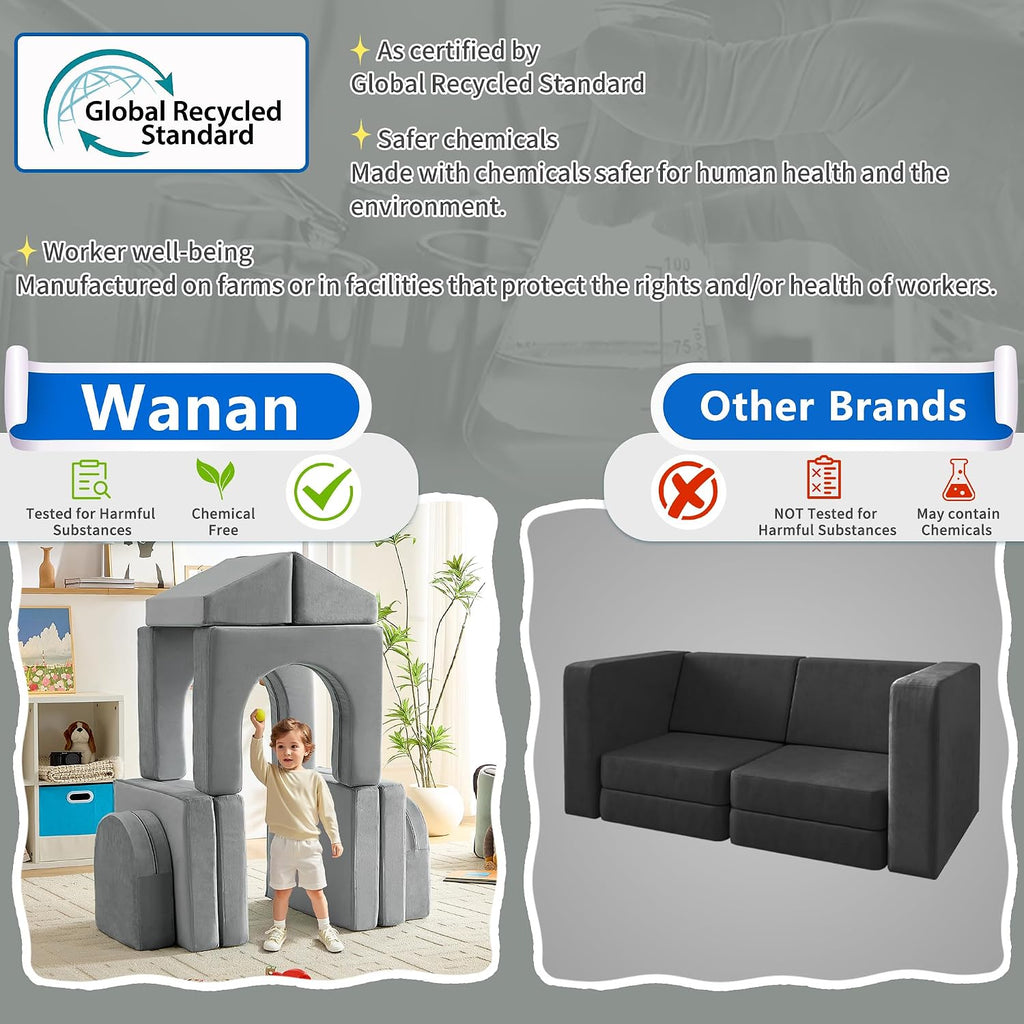 Kids Couch 10PCS, Modular Kids Play Couch for Playroom Bedroom, 10 in 1 Multifunctional Kid Sofa for Playing