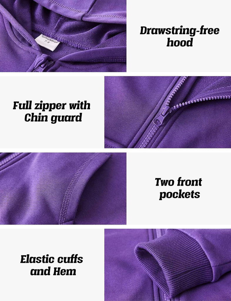Boys Zip up Hoodie Soft Solid Classic Full Zip Hooded Sweatshirts for Kids