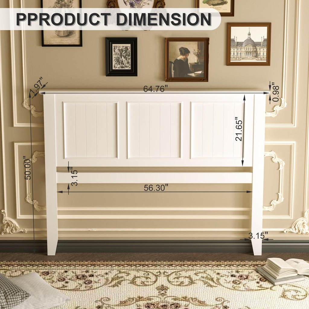 Wood Headboard Only with Farmhouse Style, Wall-Mounted, White