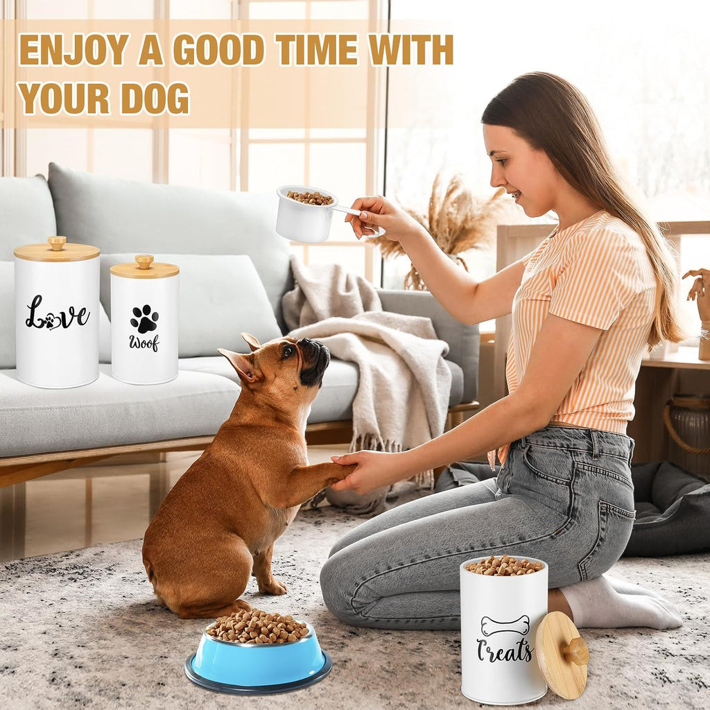 3 Pcs Dog Treat Containers with Airtight Lids, Dog Treat Jars, White
