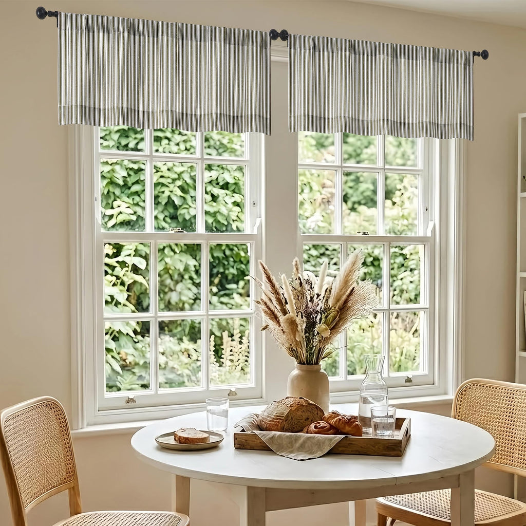 Striped Valances for Windows 14 inch, Chocolate, 2 Pieces