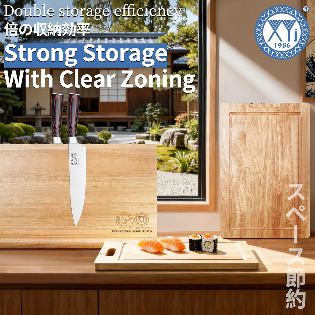 Authentic Since 1986, Magnetic Knife Block with Cutting Boards | Natural Wood, Countertop Knife Organizer