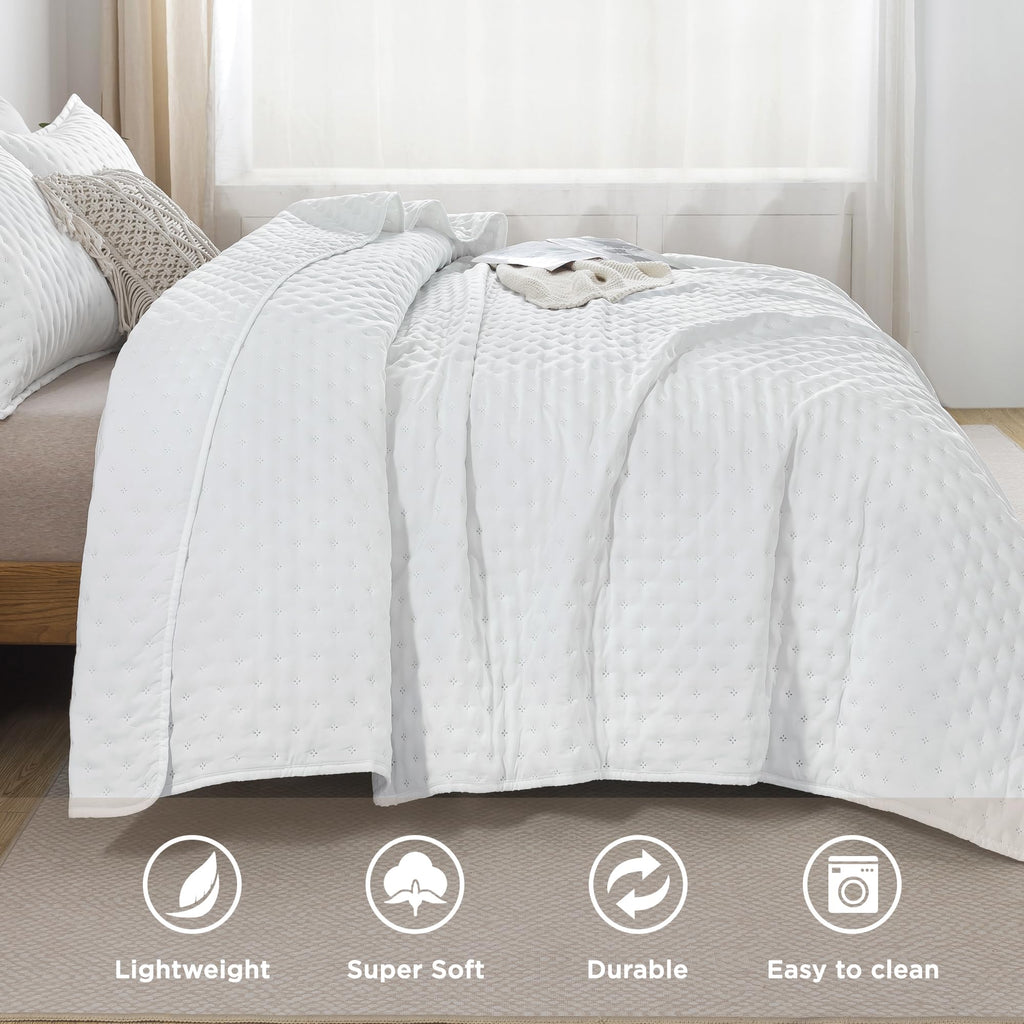 White Quilt Bedding Set, 3 Pieces Bedspread