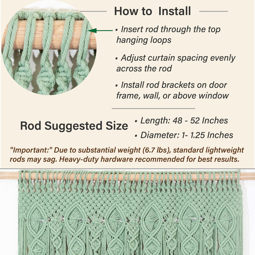 Premium 4mm Thick Extra Dense Macrame Door Curtain - Handcrafted Sage Green Boho Bohemian Curtain for Doorways - No