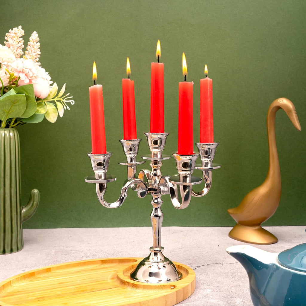 5 Arm Baby Candelabra Silver Glossy 8 Inch Taper Candle Holders Gothic Decorations Candlesticks Holder Home Decor