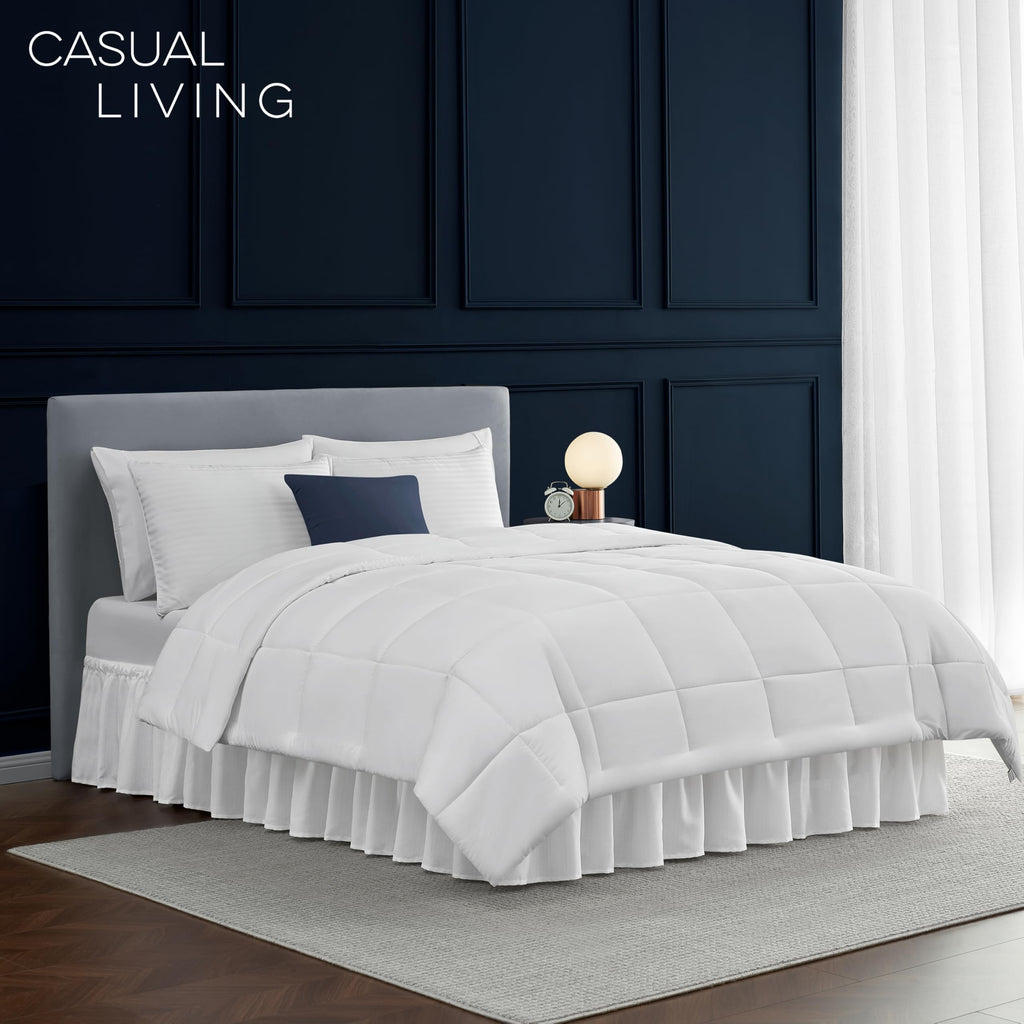 Cal King Bed Skirt, Ruffled Wrap-Around, 15" Drop, White