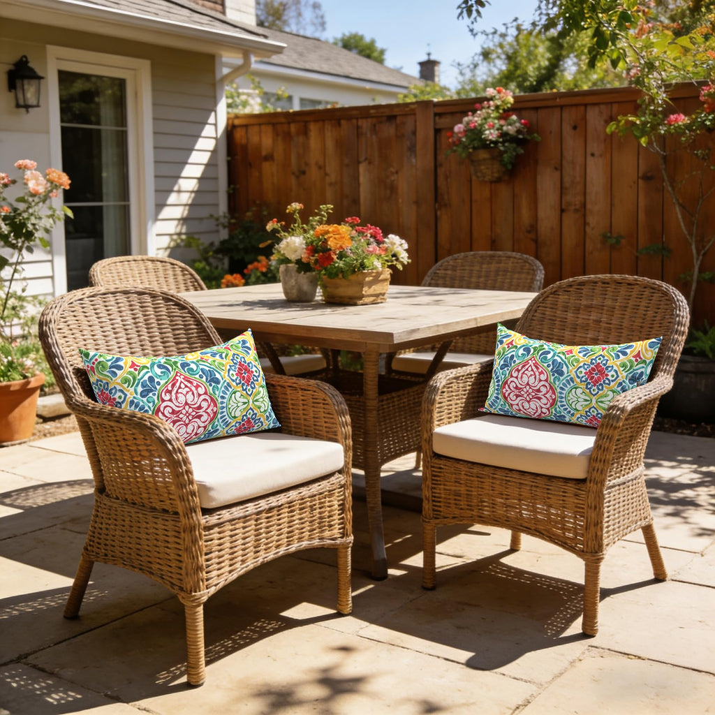 Outdoor Lumbar Pillow Covers Only Set of 2 Patio Decorative Pillow Cases, Water Repellent Lumbar Cushion Cases for