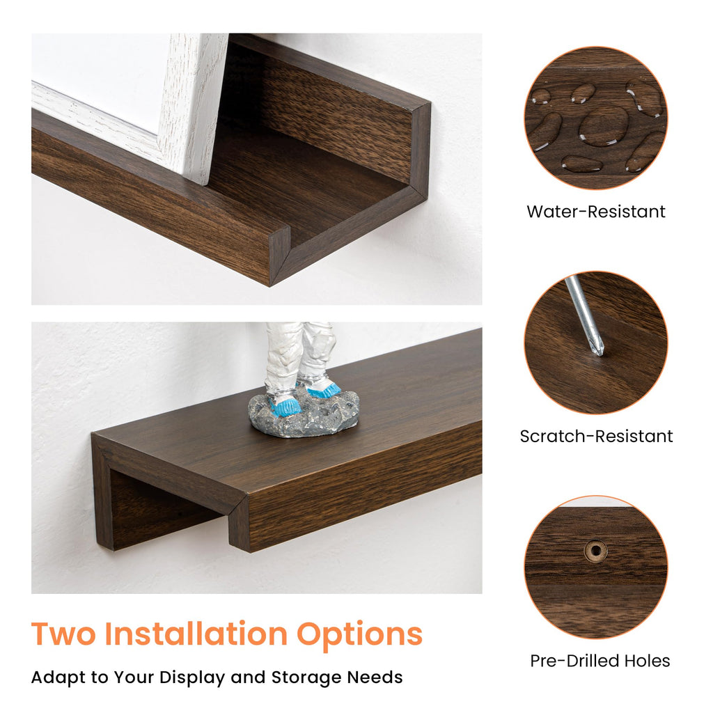 Picture Ledge Shelf, 32 inch Floating Shelves Set of 2, Walnut Wood Shelf