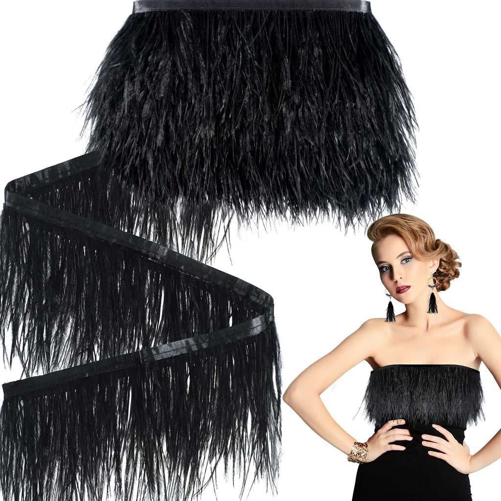 Ostrich Feathers Trims 3-4 Inch Feathers Fringe, Black - 10 Yards