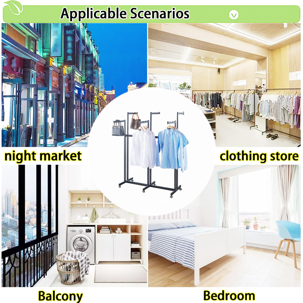 Floor Standing Metal Garment Rack - Heavy Retail Display Racks With Wheels, 6 Arms Clothing Rack, Square Tubing