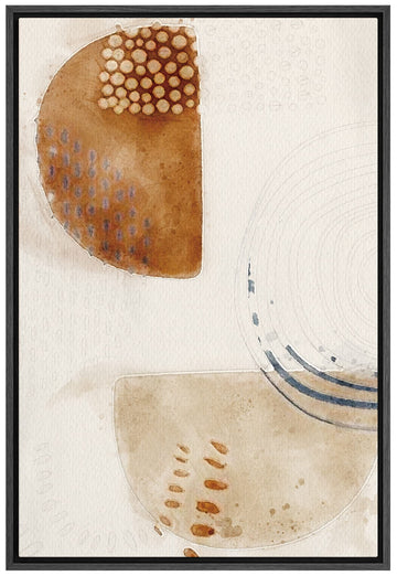Framed Canvas Wall Art Brown, Biege and White Organic Circles and Lines Geometric Shapes Illustrations Minimalism