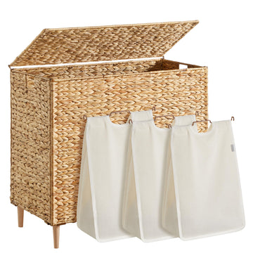 Laundry Hamper With Lid, 180 L Wicker Handwoven Water Hyacinth